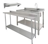 Monstershop 6ft Stainless Steel Catering Bench, Stainless Steel Sink - Left Hand in Silver Monstershop Silver