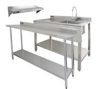 Monstershop 6Ft Stainless Steel Catering Bench, Stainless Steel Sink - Left Hand In Silver Silver