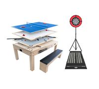 Monstershop 7-In-1 Oak Games Table, Darts Bundle & LED Light