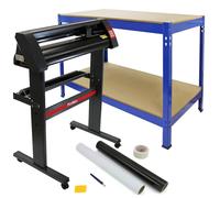720mm Vinyl Cutter Weeding Kit Blue Q-rax Workbench Bundle PixMax Vinyl Cutting Plotter Squeegee Application Tape Aluminum Stand Protective Cover Cutting Printer Sign Maker Storage Bench