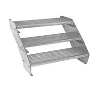 Metal Galvanised Silver Steel Steps Staircase 3 Section Adjustable Height 90cm / 900mm Wide 3 Steps Weatherproof Grate Step Outdoor Garden Patio Modular Stairs 5mm Rod Thickness Free Fixing Kit