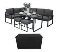 Jardi Aluminium Corner Sofa Set With Black Rattan Storage Box - Anthracite Grey