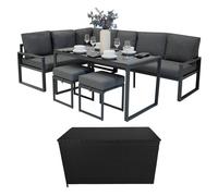 Garden Furniture Set Anthracite Grey Aluminium With Rattan Storage Box Black 7 Seater Outdoor Corner Sofa Dining Table Stools Cushions 582L Chest Gas Lift Lid Portable Waterproof Rain Cover Carry Bag