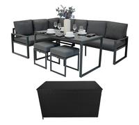 Monstershop Aluminium Corner Sofa Set With Black Rattan Storage Box - Anthracite in Grey Monstershop Grey
