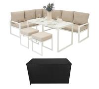 Jardi White Aluminium Sofa Set & Black Rattan Box -