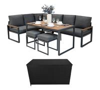 (Wood Effect) Aluminium Corner Sofa Set With Black Rattan Storage Box
