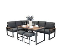 (Wood Effect) Outdoor Aluminium Furniture Set Garden Corner Sofa
