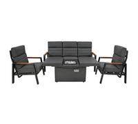 MonsterShop Aluminium Garden Furniture Set Grey 5 Seater Sofa Reclining Chairs Firepit Table