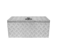 Aluminium Tool Box 70L Lockable Chest 2 Keys Trailer Truck Van Locker Boxes Storage Heavy Duty Checker Plate Rubber Base Liner & Seal Gas Struts Carry Case Large 28 Silver