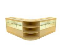 (2 x 1500mm W Counters & 1 x 600mm W Corner Unit - Maple) Shop Counter Set Andromeda LED Light Lockable