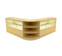 (2 x 1500mm W Counters & 1 x 600mm W Corner Unit - Maple) Shop Counter Set Andromeda LED Light Lockable