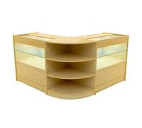 Maple Shop Counter Set Andromeda LED Light C900 LM60 90cm 60cm W Lockable Sliding Doors Keys 3 Retail Storage Units Glass Display Showcase Cabinet Corner Clothing Jewellery Store Shelves Lighting