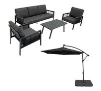 Anthracite 4 Piece Sofa Set With Black Parasol & Base Grey
