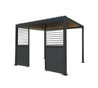 MonsterShop Metal Pergola 3M X 3M Anthracite Grey With Led Lights & 2 Side Panels