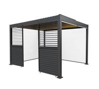 Monstershop Anthracite Aluminium Pergola With White Blinds, 2 x Side Panels & LED Lights - 3m x 4m