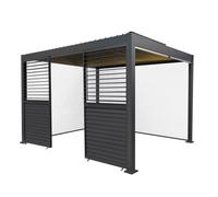Anthracite Aluminium Pergola With White Blinds, 2 x Side Panels & LED Lights - 3m x 4m Monstershop Grey One Size