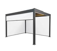 Metal Pergola 3m x 4m Anthracite Grey With 4 Retractable White Mesh Blinds & LED Lights Tilting Canopy Roof Aluminium Outdoor Garden Gazebo Sun Shelter Weather Resistant Tools & Ground Bolts Included