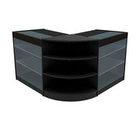 Black Shop Counter Set Apollo LED Light K900 LM60 90cm 60cm W Lockable Sliding Doors Keys 3 Retail Storage Units Glass Display Showcase Cabinet Corner Clothing Jewellery Store Shelves Lighting