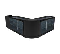 Black Shop Counter Set Aries LED Light K1500 CM60 TB60 150cm 60cm W Lockable Sliding Doors Keys Retail Storage Units Till Block Glass Display Showcase Cabinet Corner Clothing Jewellery Store Shelves