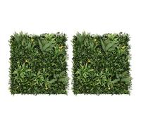 Artificial Plant Wall Panel x 2 Ayla 100cm x 100cm Foliage Greenery Tiles Indoor Outdoor Weather UV Resistant Maintenance-Free Faux Privacy Fence Backdrop Garden Home Snap & Lock Gloves Fixing Kit