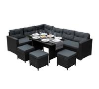 MonsterShop Black Rattan Corner Furniture Set Premium 9 Seater