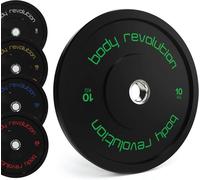 Body Revolution Olympic Bumper Plates - Rubber Coated Barbell Weight Plates - Strength Training Weight Lifting Equipment - Range from 5kg - 25kg