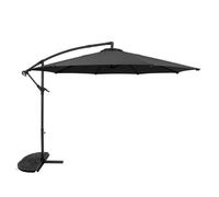 Cantilever Parasol 3m Grey Banana Hanging Umbrella With Half Fan Base Garden Sun Shade Canopy Patio Outdoor UV Protection Winding Crank Handle Cross Base 8 Ribs Waterproof Rain Cover