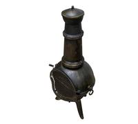 MonsterShop Chiminea Outdoor Garden Log Fire Pit Burner Wood Cast Iron Chimney Chimenea Bbq Frost Proof Spark Guard Rain Cover