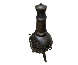 MonsterShop Chiminea Outdoor Garden Log Fire Pit Burner Wood Cast Iron Chimney Chimenea Bbq Frost Proof Spark Guard Rain Cover