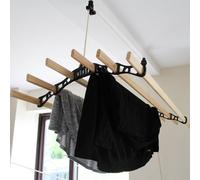 Clothes Airer Ceiling Pulley Maid Traditional Mounted Clothing Dryer 6 Lath Laundry Drying Rack Rail 2.4m Black Quick & Easy Assembly Ethically Sourced Varnished Pine Wood & Powder-Coated Cast Iron