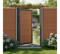 Composite Pedestrian Gate Brown 90cm x 180cm WPC Plastic Aluminium Metal Frame Handle Lock Security 3 Keys Weatherproof Outdoor Garden Privacy Side Entrance Double Sided Slat Design FREE Fixing Kit