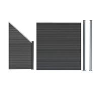 Monstershop Composite Fence Panel, Angled Piece & Led Posts 6Ft X 9Ft - Grey Grey One Size