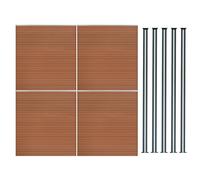 Composite Fence Panel x 4 & LED Posts x 5 - Brown Brown