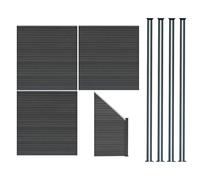 MonsterShop Composite Fence Panels Kit X 3, Angled Piece & Posts X 4 Set - Grey