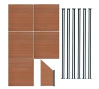 Monstershop Composite Fence Panels X 5, Angled Piece & Led Posts X 6 - Brown Brown One Size