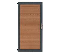 Composite Pedestrian Gate Brown 90cm x 180cm WPC Plastic Aluminium Metal Frame Handle Lock Security 3 Keys Weatherproof Outdoor Garden Privacy Side Entrance Double Sided Slat Design FREE Fixing Kit
