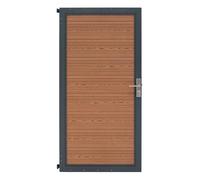 Composite Pedestrian Gate Brown 90cm x 180cm WPC Plastic Aluminium Metal Frame Handle Lock Security 3 Keys Weatherproof Outdoor Garden Privacy Side Entrance Double Sided Slat Design FREE Fixing Kit