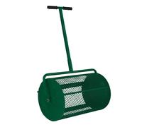 Compost Spreader Roller 26" Peat Moss Topsoil Seeding Fertiliser Manure Garden Lawn Extendable T Shaped Handle 80L 2.8 cu ft Capacity Green Steel Mesh Basket Latched Cage Lightweight FREE Gloves