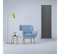 Designer Radiators 180 x 56cm Flat Panel Modern Central Heating Anthracite Grey Vertical Column Double Panel Wall Mounted Slimline Kitchen Living Room Bathroom Commercial Cleaning Brush & Fixing Kit