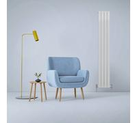 Designer Radiators 180 x 28cm Flat Panel Modern Central Heating Gloss White Vertical Column Double Panel Wall Mounted Slimline Kitchen Living Room Bathroom Commercial Cleaning Brush & Fixing Kit