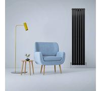 Designer Radiators 180 x 42cm Flat Panel Modern Central Heating Matt Black Vertical Column Double Panel Wall Mounted Slimline Kitchen Living Room Bathroom Commercial Cleaning Brush & Fixing Kit