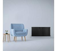 Designer Radiators 60 x 119cm Flat Panel Modern Central Heating Matt Black Horizontal Column Double Panel Wall Mounted Slimline Kitchen Living Room Bathroom Commercial Cleaning Brush & Fixing Kit Blac