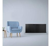 Designer Radiators 60 x 140cm Flat Panel Modern Central Heating Matt Black Horizontal Column Double Panel Wall Mounted Slimline Kitchen Living Room Bathroom Commercial Cleaning Brush & Fixing Kit