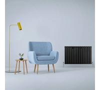 Designer Radiators 60 x 91cm Flat Panel Modern Central Heating Matt Black Horizontal Column Double Panel Wall Mounted Slimline Kitchen Living Room Bathroom Commercial Cleaning Brush & Fixing Kit