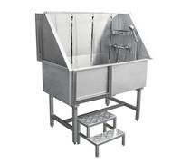 Dog Bath Professional Stainless Steel Pet Grooming Station 600mm Extra-Large Heavy Duty Metal Wash-Tub Groomer Walk In Shower Clean | With Mixer Tap And Drainage Kit | FREE Gloves Silver