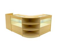 Maple Shop Counter Set Eclipse LED Light C900 LM60 TB60 90cm 60cm W Lockable Sliding Doors Keys Retail Storage Units Till Block Glass Display Showcase Cabinet Corner Clothing Jewellery Store Shelves