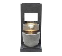 Cascading Outdoor Water Feature Electric Garden Fountain Cement Grey 2 Warm White LEDs Light IP44 Plug-In Pump 7m Cable Statue Straight Waterfall Home Patio Decor Cascade Springs FREE Cleaning Brush