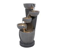 Cascading Outdoor Water Feature Electric Garden Fountain Polyresin Grey 4 Warm White LED Lights Plug-In Pump 7m Cable Statue Straight Waterfall Home Patio Decor Illusion Lagoon FREE Cleaning Brush