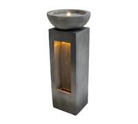 Cascading Outdoor Water Feature Electric Garden Fountain Cement Grey 2 Warm White LED Lights Plug-In Pump 7m Cable Statue Straight Waterfall Home Patio Decor Serenity Falls FREE Cleaning Brush