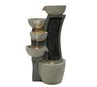 Cascading Outdoor Water Feature Electric Garden Fountain Polyresin Grey 5 Warm White LED Lights Plug-In Pump 7m Cable Statue Straight Waterfall Home Patio Decor Sleek Streams FREE Cleaning Brush